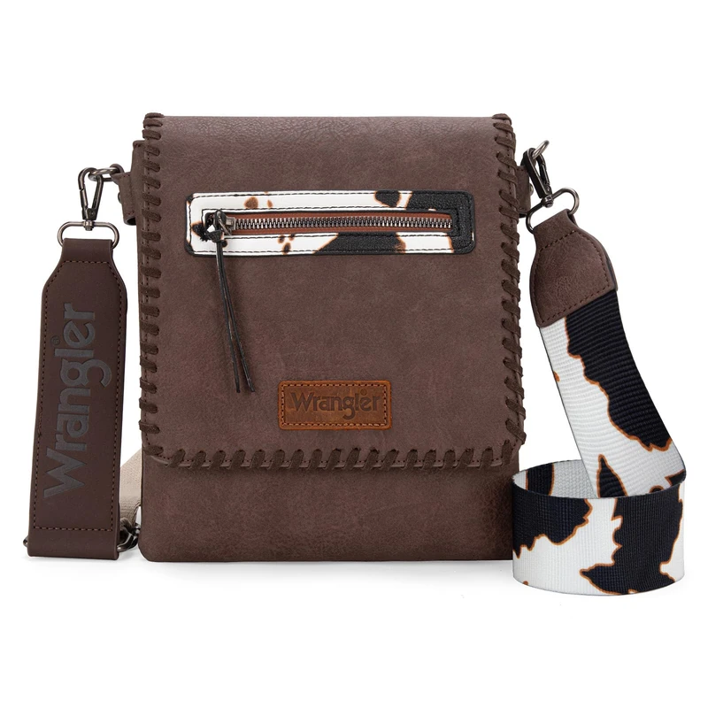 Wrangler Crossbody Bags for Women Vintage Hand Woven Shoulder Purse, Cow-coffee Bean
