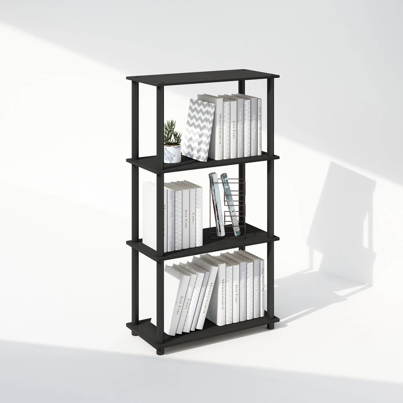 Furinno TURN-N-TUBE Book Shelf, 4-Tier Bookshelf, Bookcase with Multipurpose Compact Display Rack, 29.46 x 59.94 x 109.73 cm, for Living Room, Bedroom, Home Office, Americano/Black
