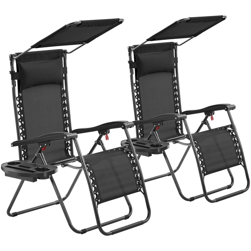 Yaheetech 2pcs Zero Gravity Chair with Sunshade & Side Tray, Black