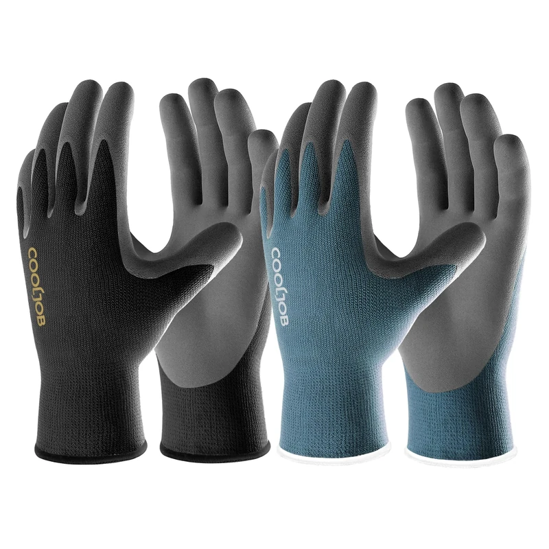 COOLJOB Gardening Gloves for Women and Men, Work Gloves with Touchscreen, Ultra-Grip Nitrile Coated Garden Gloves, Blue & Black (2 Pairs, M)