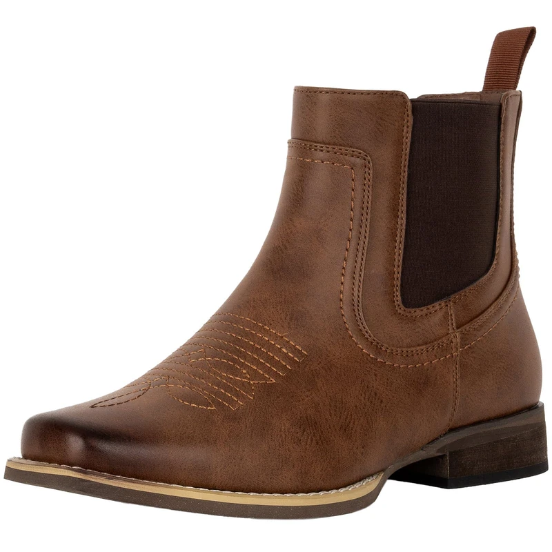 J's.o.l.e Ankle Cowboy Boots for Men Square Toe Chelsea Boots Mens Casual Retro Stylish Boots, Brown, 13