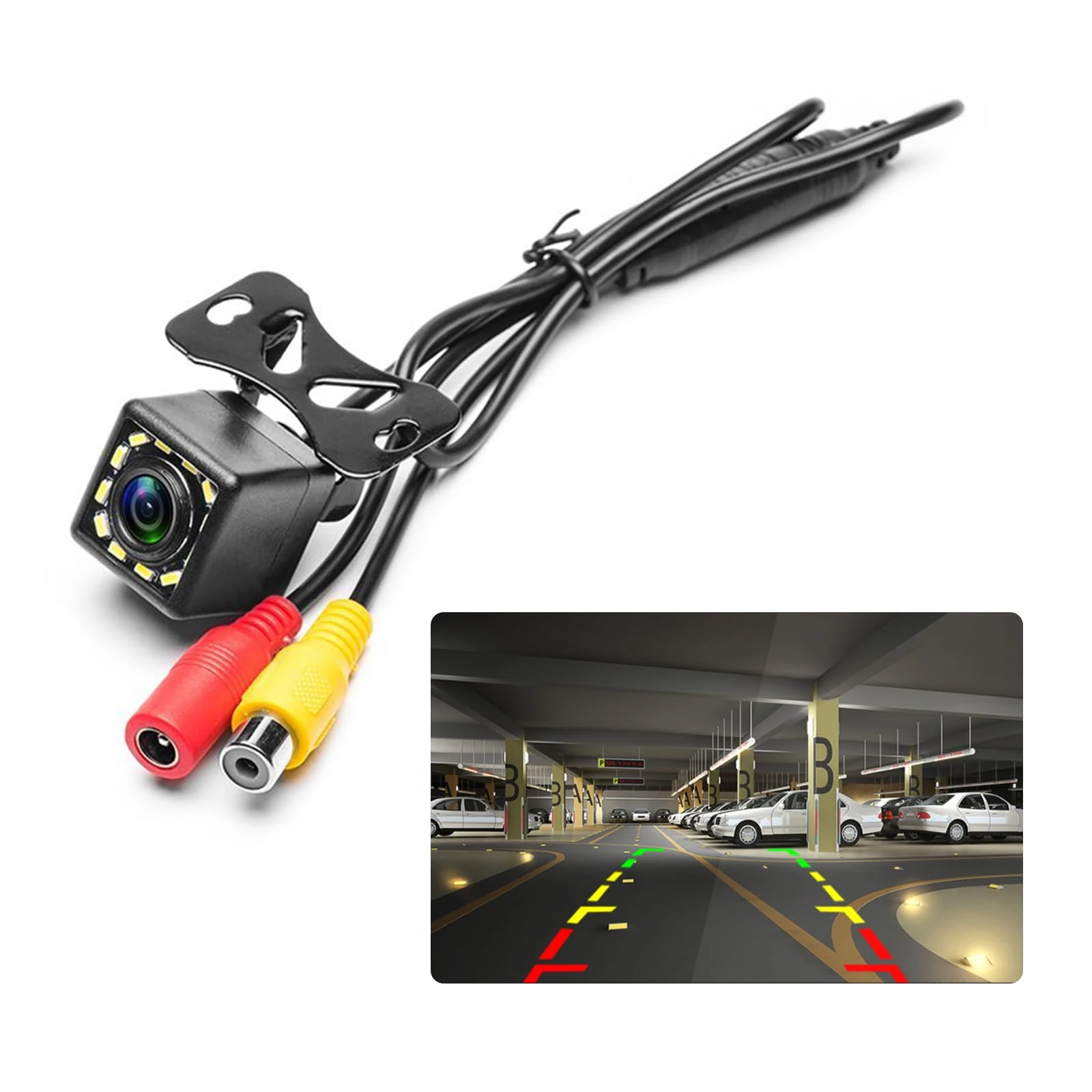 Car Backup Camera Reversing Camera with 12-LED Night Vision IP66 Waterproof Rear View Camera Wide Viewing Angle Lens Parking Camera for Cars Trucks Vans SUVs RVs Caravan