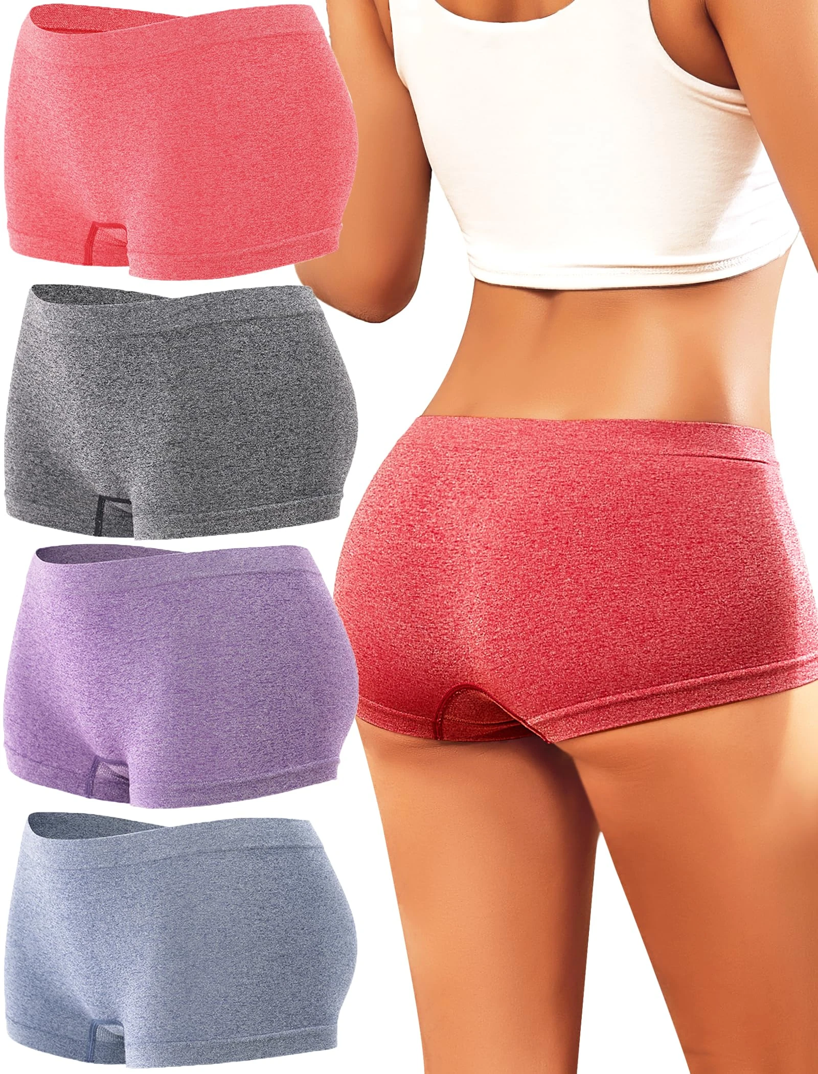 ALL OF ME 4 Pack Boxer Shorts Women's Boyshorts Women's Underwear Panties Stretch Knickers Cycling Shorts Under Dress Multipack S-XL