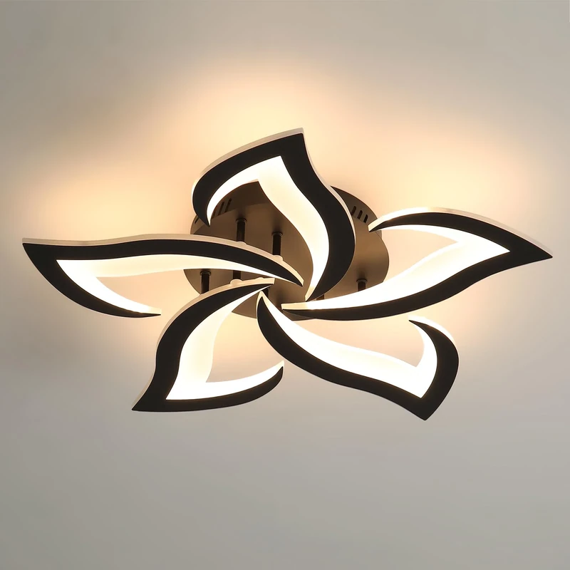 Comely Modern LED Ceiling Light, 60cm 60W 6750LM LED Chandelier, Modern Flower Acrylic Lamp for Bedroom, Living Room, Warm White Light 3000K, Black