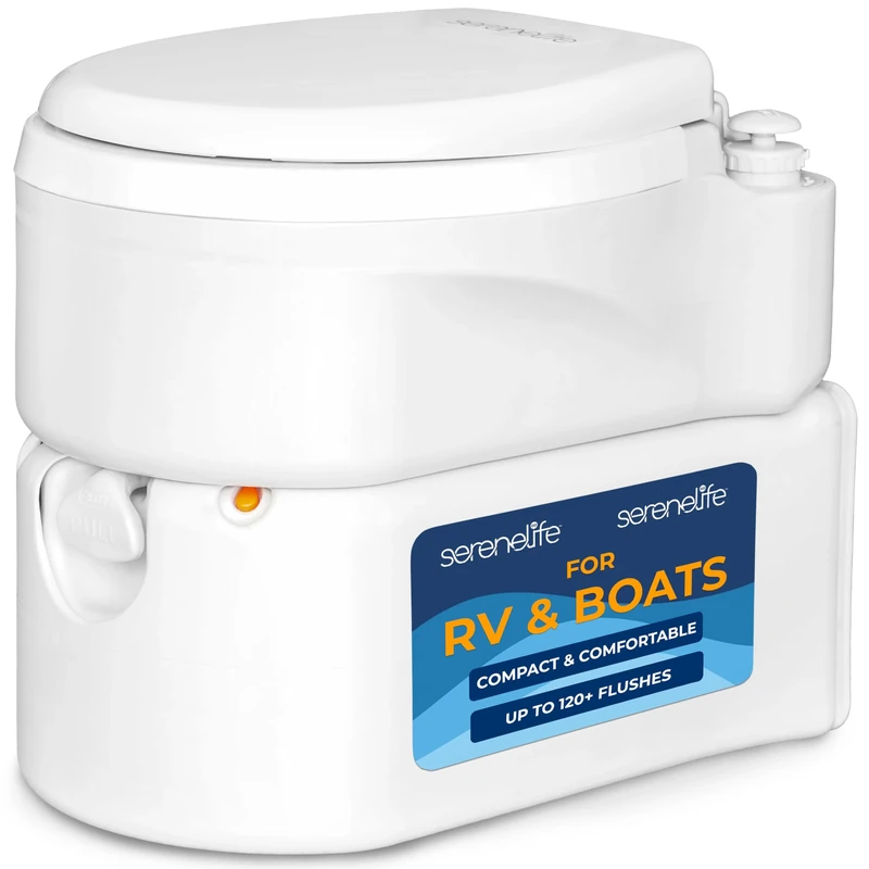 SereneLife Portable RV Outdoor Toilet - Travel Toilet for Camping, Home Comfort with Ergonomic Seat, XL 4.5 Gallon Waste Tank & Vent, Button Flush, Durable and