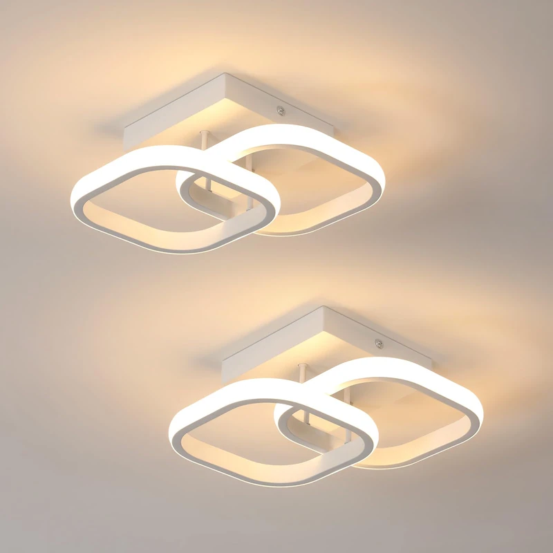 Comely 2 Pack Modern LED Ceiling Lights, 24W 2700LM Small Square LED Ceiling Lamp for Kitchen, Bedroom Hallway, Warm Light 3000K, White, 24cm