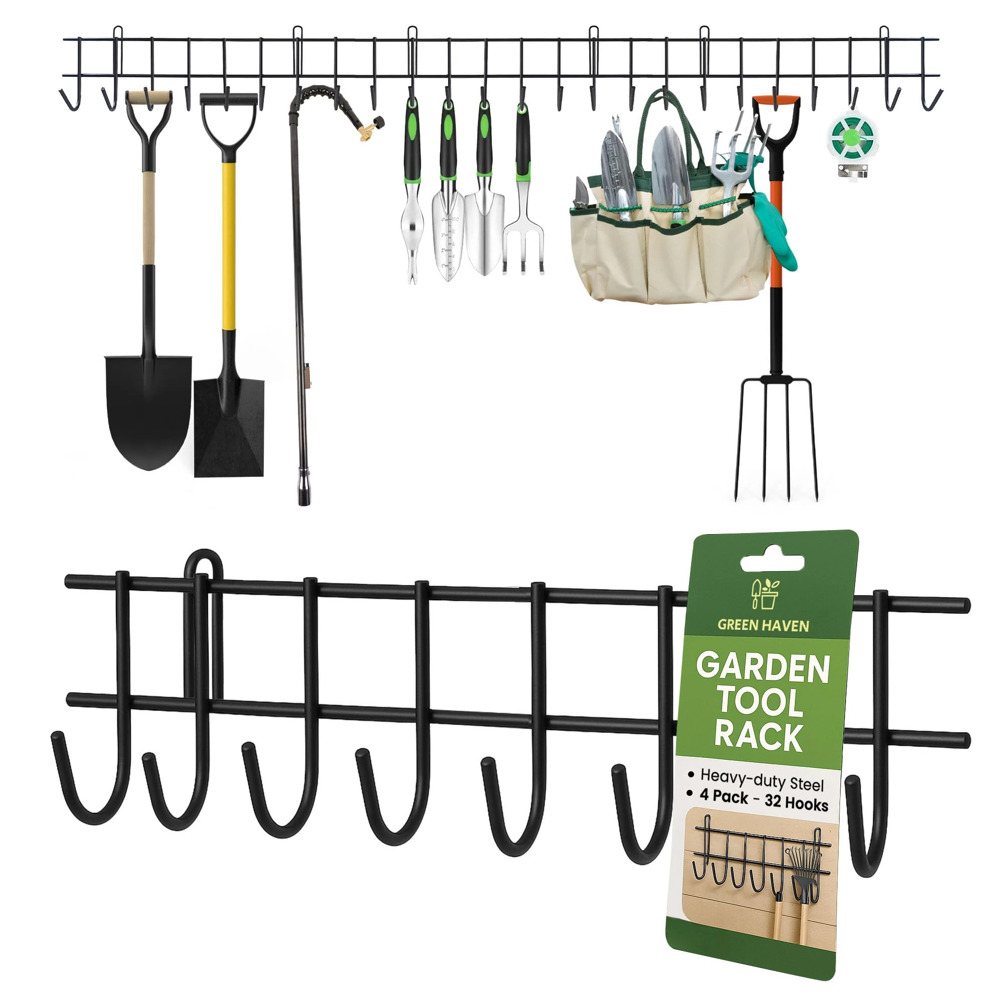 Green Haven Garden Tool Storage Rack 160cm - Heavy-Duty Metal Organiser for Shed Accessories, Rakes, Shovels & More – Space-Saving Tool Storage System for Sheds & Garages