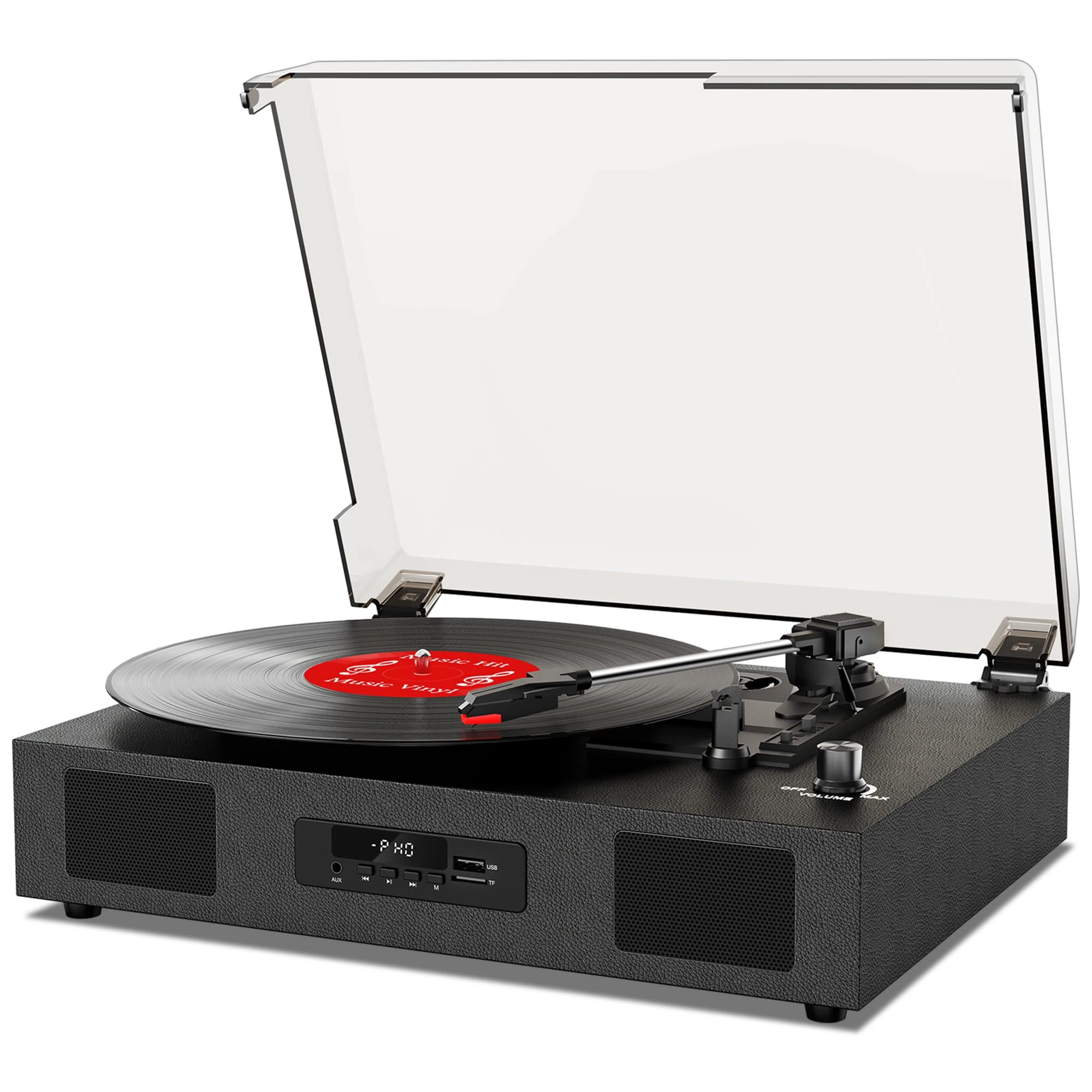 Vinyl Record Player with Speakers, Classic 3-Speed Bluetooth Turntable, USB Recording, Aux Input and RCA Line Out, Black