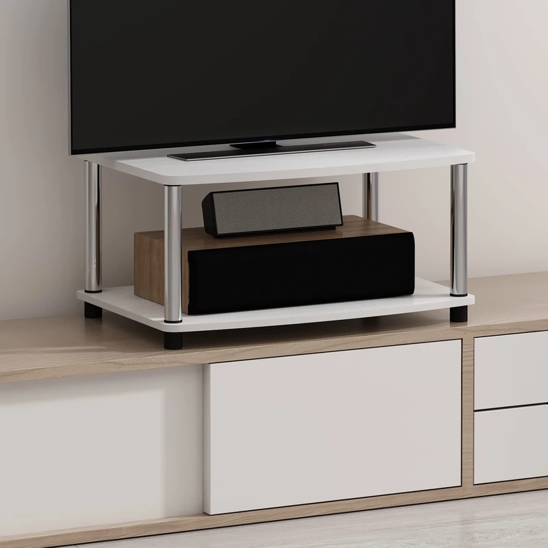 Furinno TURN-N-TUBE Printer Stand with Storage, 2-Tier Printer Table, Under Desk Printer Stand, for CPU, Office Supplies, Home Office, White Oak