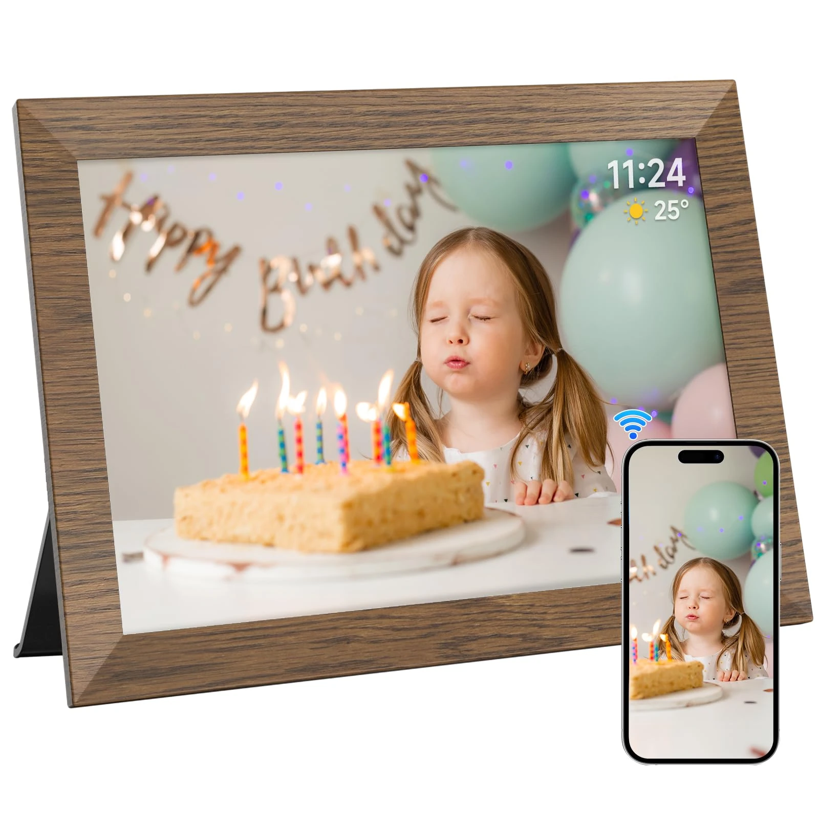 AHOWAI 32GB Digital Photo Frame WiFi, 10.1 Inch 1280x800 IPS LCD Touchscreen Digital Picture Frame, Auto-Rotate Electronic Photo Frame, Share Photos or Videos via Frameo App, Best Gift for Favorite