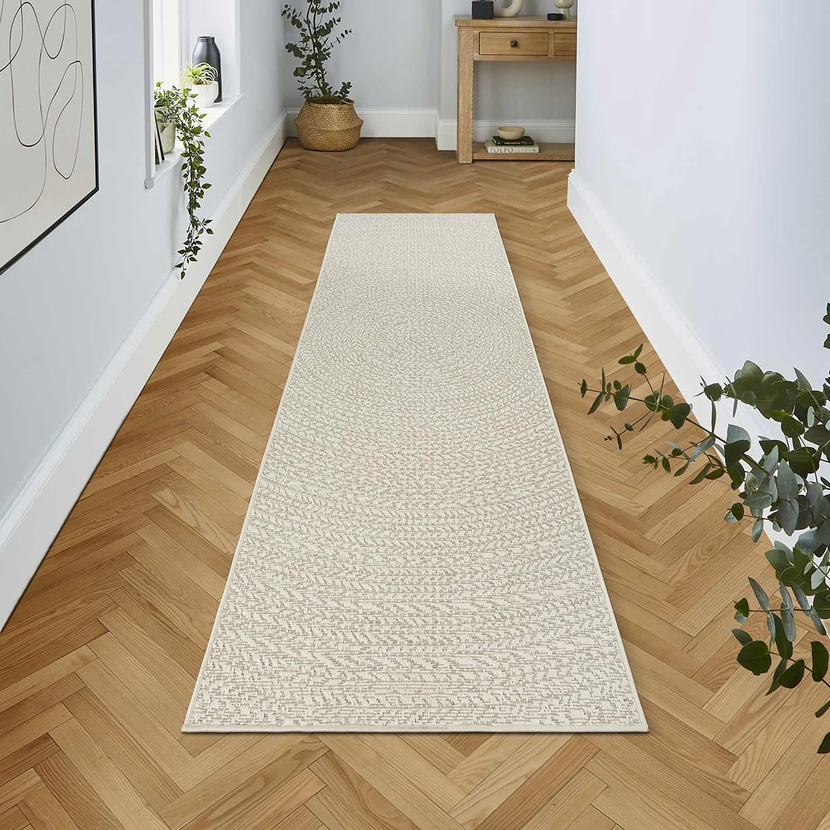 the carpet Kansas - robust indoor and outdoor carpet in natural jute look, weatherproof, suitable for patio and garden, Cream, ca. 60 x 180 cm