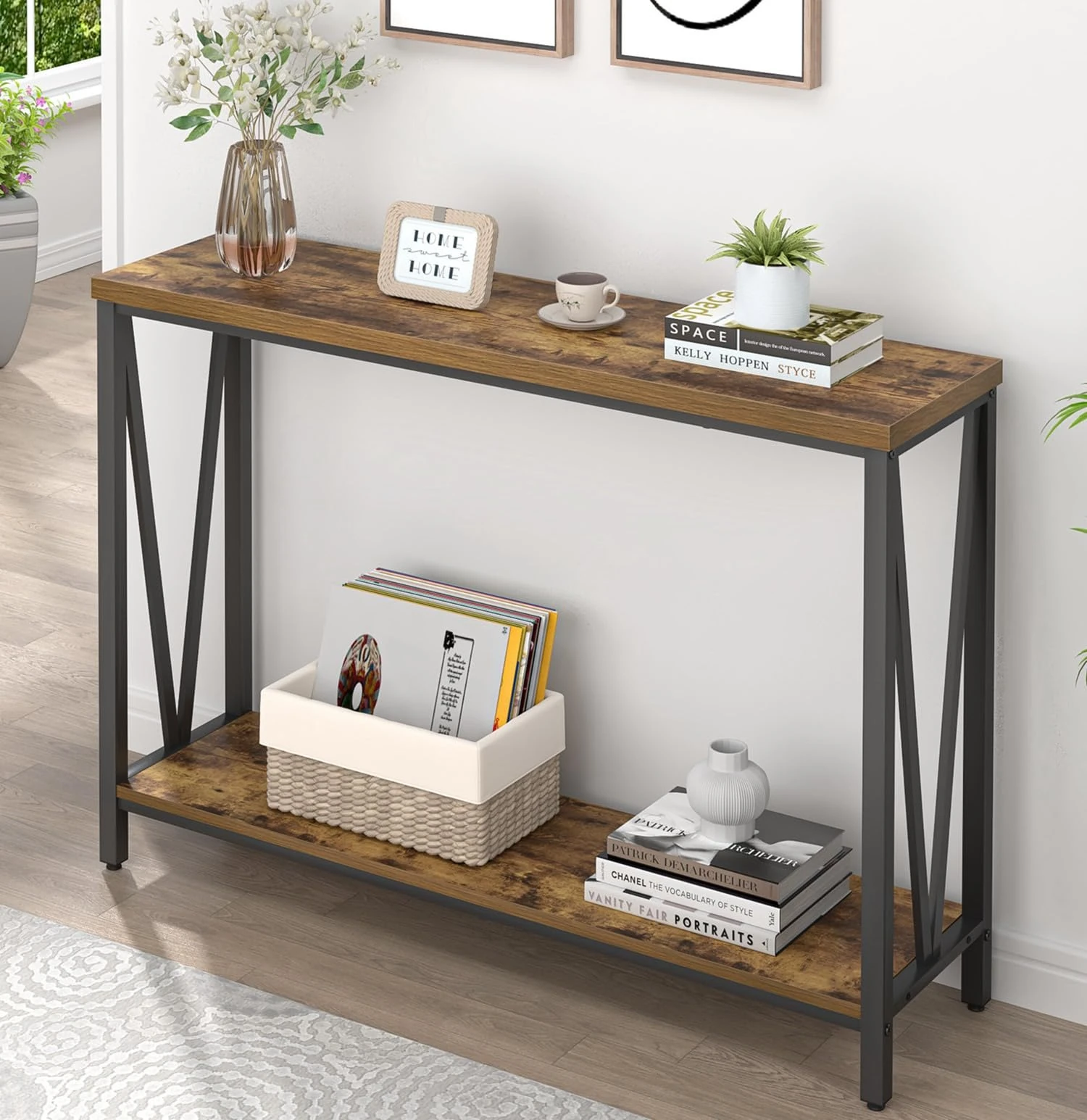 EXCEFUR Entryway Table, Narrow Sofa Console Tables Behind Couch, Modern Entry Table for Hallway Entrance Living Room, Rustic Brown