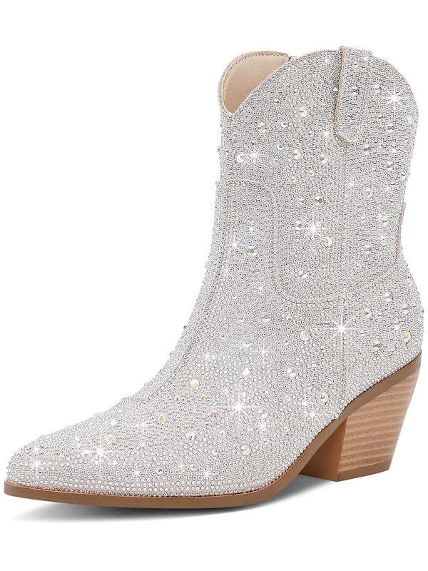 RONILURN Rhinestone Boots Women Ankle Boots for Women Booties Sparkly Shoes Bling Shiny Block Chunky Low Heel Fahion Side Zipper Comfortable, Multicolor Ankle, 6 UK - Image 1
