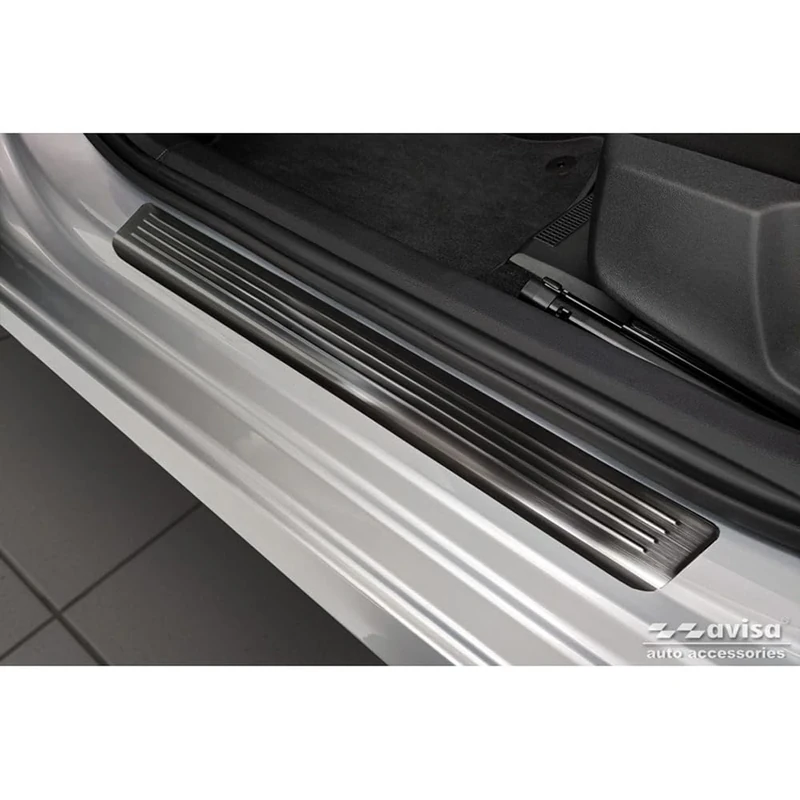 Avisa Black Inox door sill protectors compatible with Skoda Octavia IV Sedan/Kombi 2020-2024 & FL 2024- 'Lines' - 4-pieces