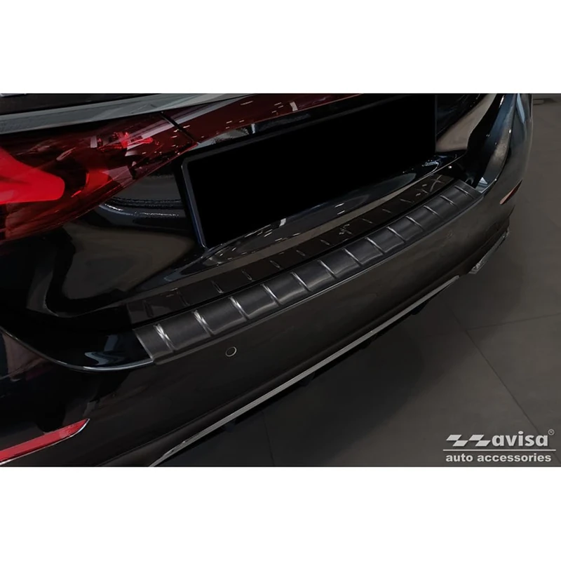 Avisa Black Stainless Steel Rear bumper protector compatible with Mercedes E-Class W214 Sedan 2023- 'Ribs'