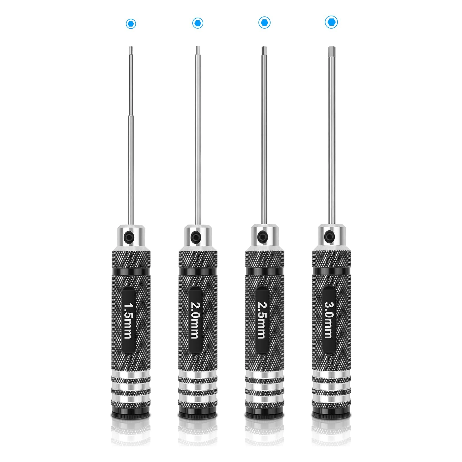 Gruiqrd 4pcs Hex Screw Driver, RC Tools Kit Set, Hex Screwdriver Set (1.5mm 2mm 2.5mm 3.0mm) for RC Car Boat Quadcopter Helicopter Multirotors Models