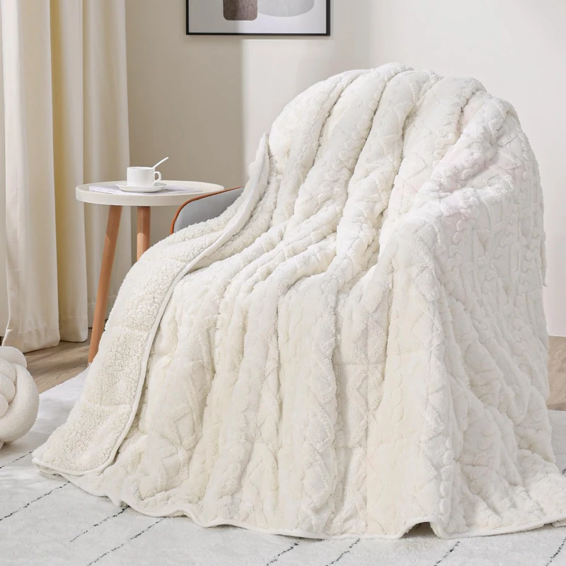 Drewin Weighted Blanket 15lbs for Adults Deep Sleep and Relax,Cream White