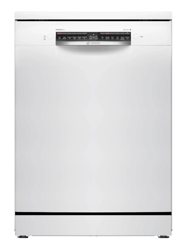 Bosch SMS6ZCW10G Series 6, Free-Standing Dishwasher, 60 cm, B Rated Energy, 9 L, 14 Place Settings, Silence Pro 40 dB Quiet, Ideal Dry Zeolith drying, Rackmatic Adjustable Basket, White