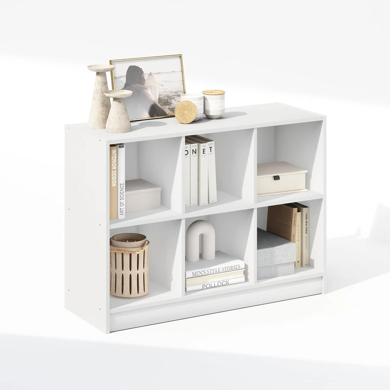 Furinno BASIC Book Shelf, 3x2 Bookshelf, Cube Organizer Cabinet Bookcase with Shelf Storage, 30.23 x 80.26 x 59.94 cm, for Living Room, Bedroom, Home Office, White - Image 1