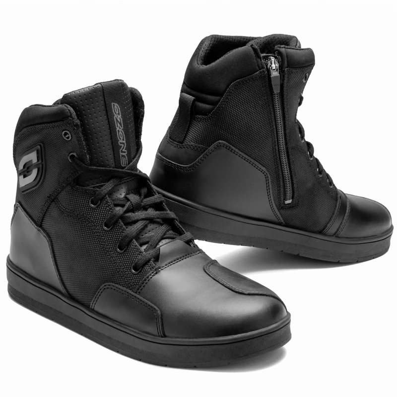 OZONE MOTO Spin Motorcycle Boots Men and Women | PU Leather | Reinforcements at Ankle, Heel and Toes | Double Stitching | Long zipper