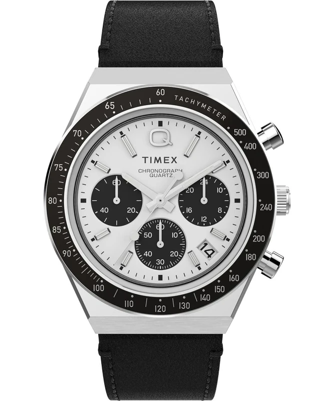 Timex Men's Q Diver Chrono Quartz Watch - 40mm Case, Leather Band