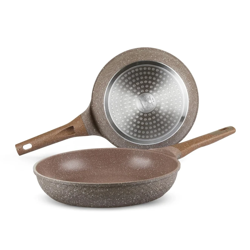 Set of 2 Frying Pans 22 and 26 cm Non-Stick 0 Fat Brown Cooking