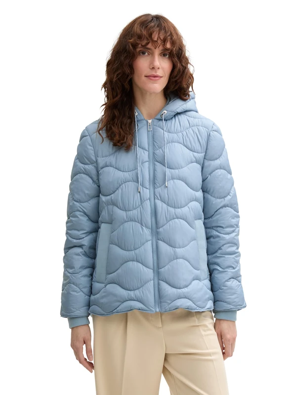 TOM TAILOR Women's Hybrid Quilted Jacket with Hood, 10394 - Light Blue Indigo, XS