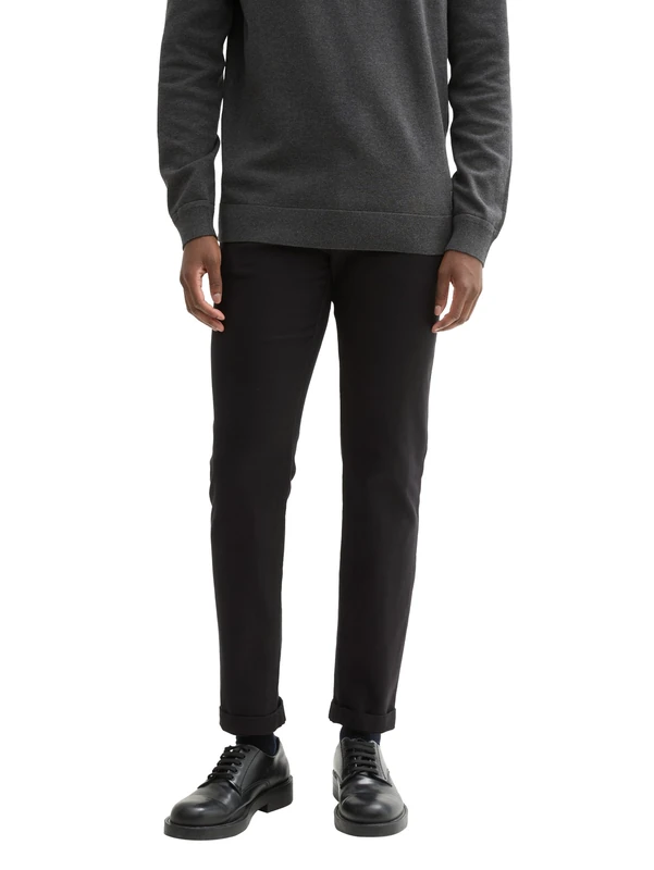 TOM TAILOR Men's 1037547 Slim fit Stretch Chino Trousers with Belt, 29999-Black, 31 W/32 L