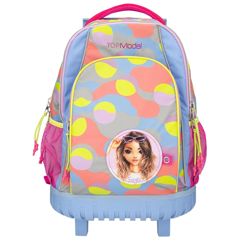 Depesche TOPModel Flash 12770 School Backpack Trolley with Model Motif and Colourful Graphic Pattern Made of Reflector Material, School Bag with Telescopic Handle and Wheels