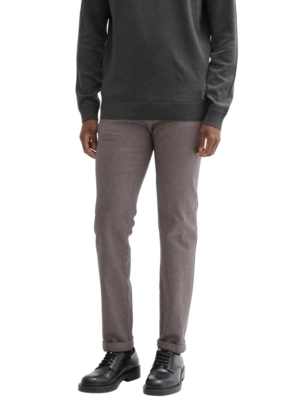 TOM TAILOR Men's 1037547 Slim fit Stretch Chino Trousers with Belt, 36524-Navy Beige Zig Zag Structure, 31 W/32 L