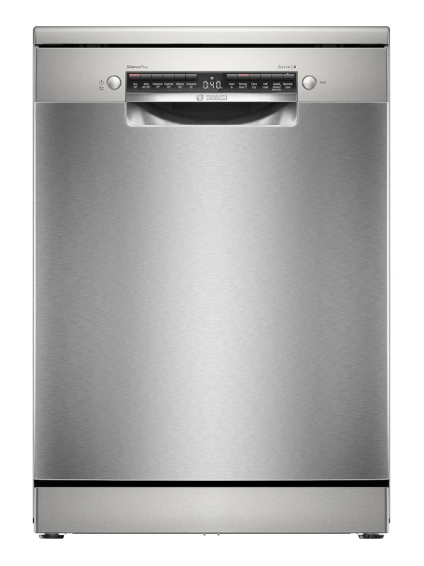 Bosch SMS4EMI06G Series 4, Free-Standing Dishwasher, B Energy Rated, 60 cm, 14 Place Settings, 9 Litre, ExtraDry, Silence Plus 42dB Quiet,Rackmatic Adjustable Basket, Silver Inox