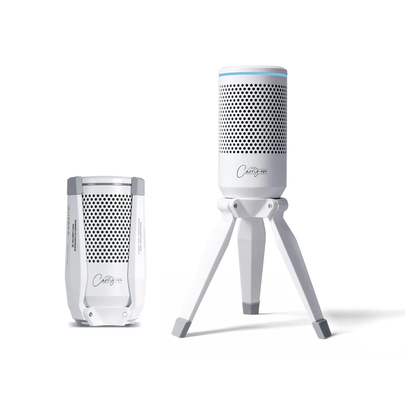 Carry-on Threefold USB Condenser Microphone Built-in Tripod Stand Lantency Free Monitoring White