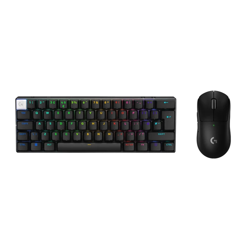 Logitech G PRO X 60 Lightspeed Wireless Gaming Keyboard, Ultra Compact TKL 60% Mechanical Keyboard for PC (QWERTY UK) + PRO X Superlight 2 Lightspeed Wireless Gaming Mouse - Black