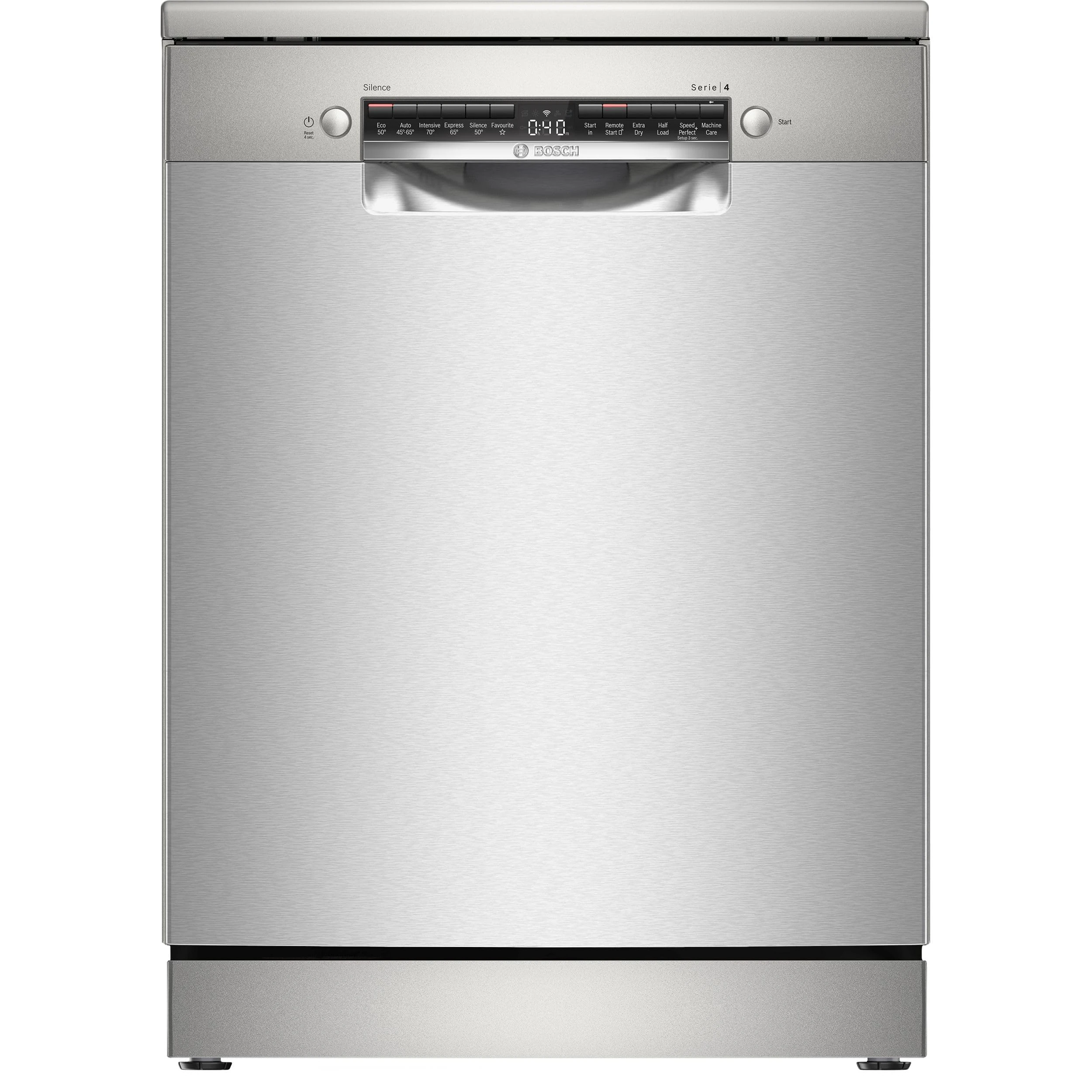 Bosch SMS4EKI06G Series 4, Free-Standing Dishwasher 60 cm, B Energy Rated, 13 Place Settings, 9 Litre, ExtraDry, Silence Plus 42dB Quiet,Rackmatic Adjustable Basket, Silver Inox