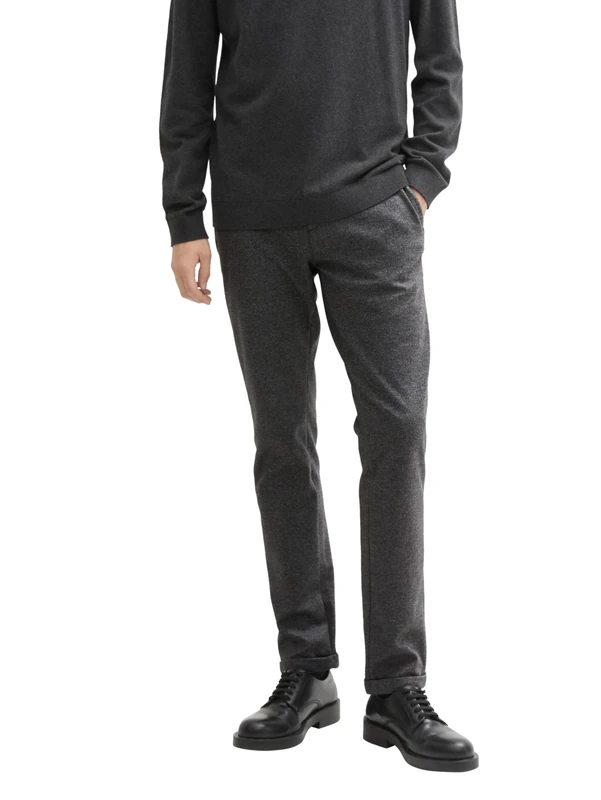 TOM TAILOR Men's Jersey Travis Slim Fit Chino Trousers, 36764 - Black White Salt N Pepper, 27W x 36L