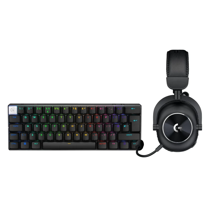 Logitech G PRO X 60 Lightspeed Wireless Gaming Keyboard, Ultra Compact TKL 60% Mechanical Keyboard for PC (QWERTY UK) + PRO X 2 Lightspeed Wireless Gaming Headset - Black