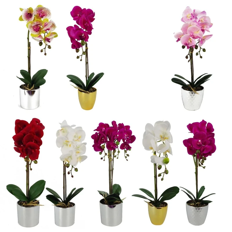 Leaf Pack of 8 Artificial Orchids in Pots