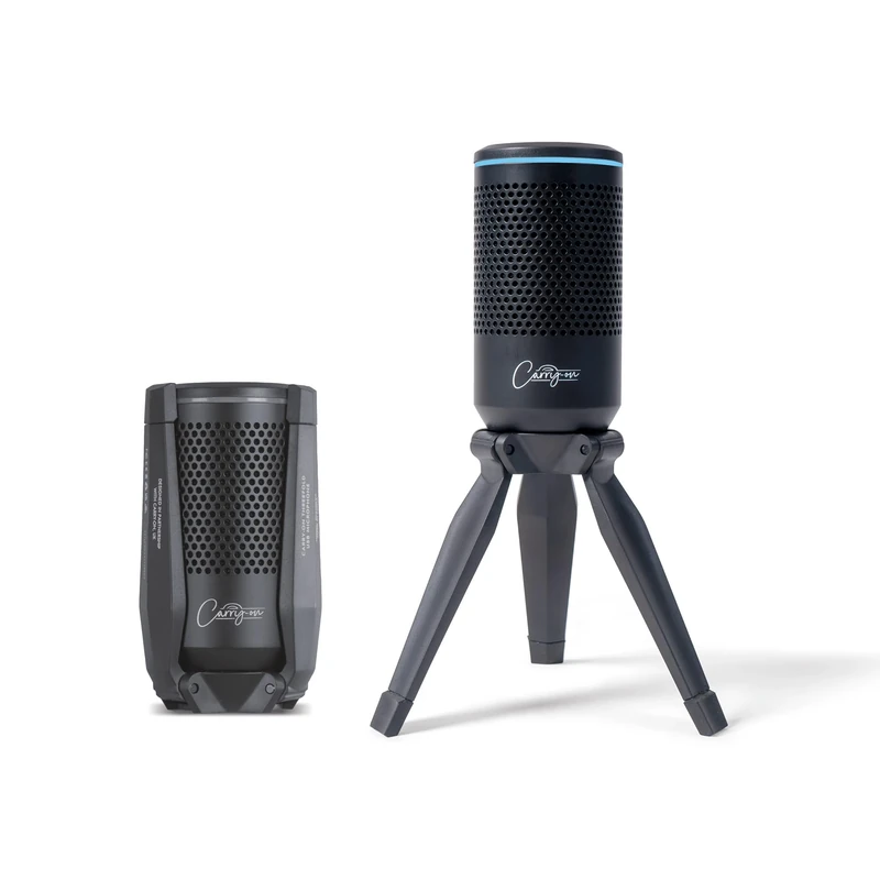 Carry-on Threefold USB Condenser Microphone Built-in Tripod Stand Lantency Free Monitoring Black