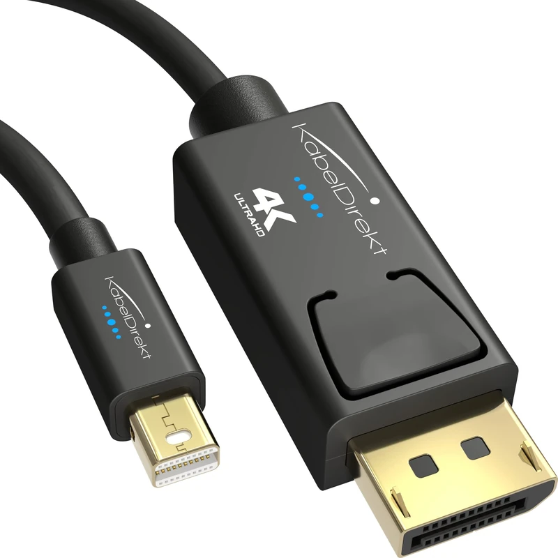 KabelDirekt – 5x 4K Thunderbolt Cable/Mini DisplayPort to DisplayPort Cable – 5m – with special A.I.S. shielding in DisplayPort connector, Mini DisplayPort/Thunderbolt 1 & 2 for PC, laptop & Mac - Image 1