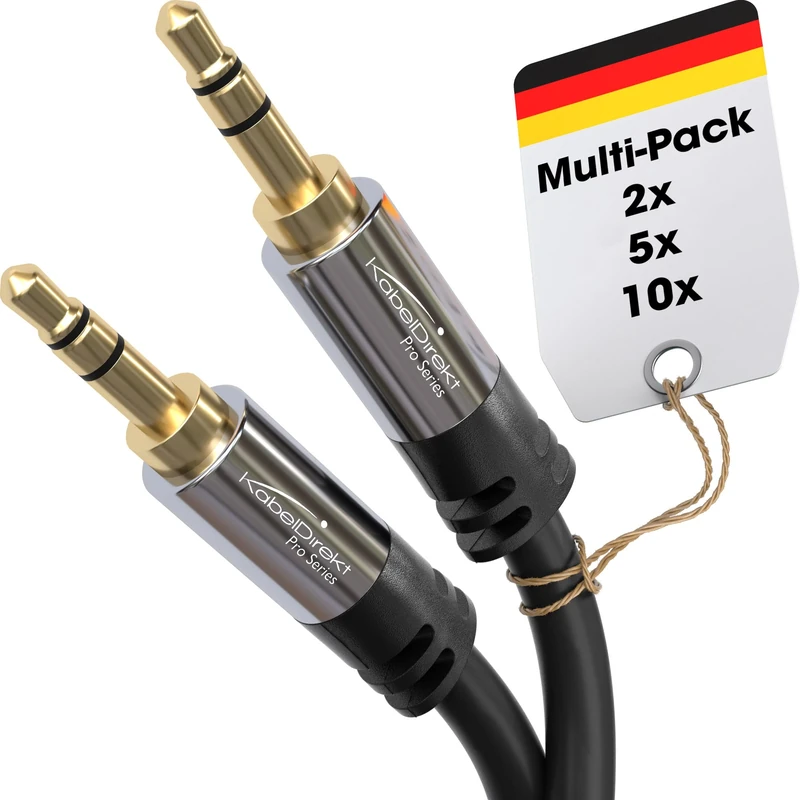 KabelDirekt – Jack Cable, 3.5mm Aux/Audio Cable – 10x 2m – Available in 0.3m to 10m – Suitable for Headphones – Mobile Phone – PC & Laptop Audio – Car – HiFi – Stereo, black