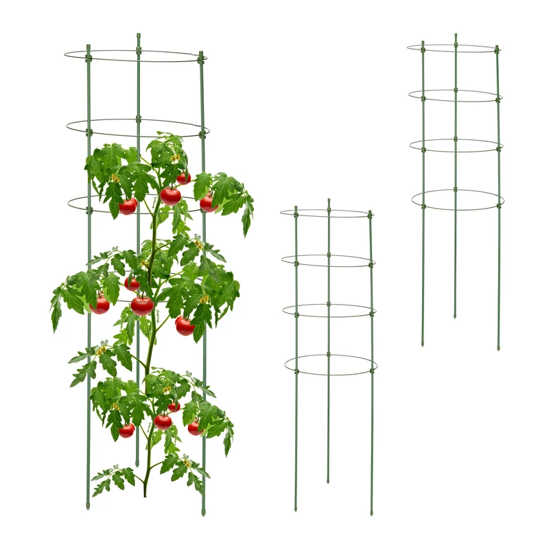 Relaxdays Support, Set of 3, Climbing Aid for Plants & Flowers, Metal & Plastic, Trellis 91cm Tall, 4 Rings, Green, Iron, 91 x 28 cm