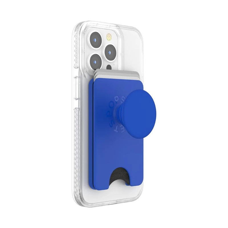 PopSockets Phone Wallet with Expanding Grip, Phone Card Holder, Wireless Charging Compatible, Wallet Compatible with MagSafe, Into the Woods - Cobalt