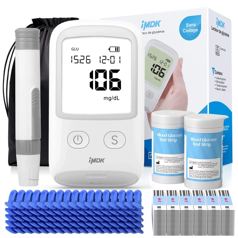 Blood Glucose Test Kit for Diabetes: IMDK Clinically Accurate Blood Sugar Monitor Testing Kits, 50 Glucometer Strips, 50 Lancets, and 1 Lancing Device (-in mmol/L)