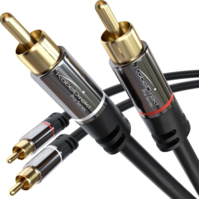 KabelDirekt – 5x 3m RCA/phono cable, 2 × 2 plugs, stereo audio cable, break-proof & flawless sound quality (coaxial, subwoofer/amp/HiFi & home cinema/Blu-ray, analogue & digital)