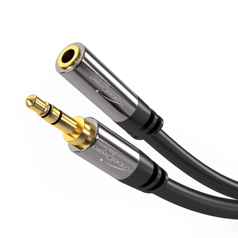KabelDirekt – 5x 10m – Headphone Extension Lead Cable, 3.5mm connectors (aux audio cable, male jack plug/female jack, practically break-proof metal casing, perfect for headphones, black)