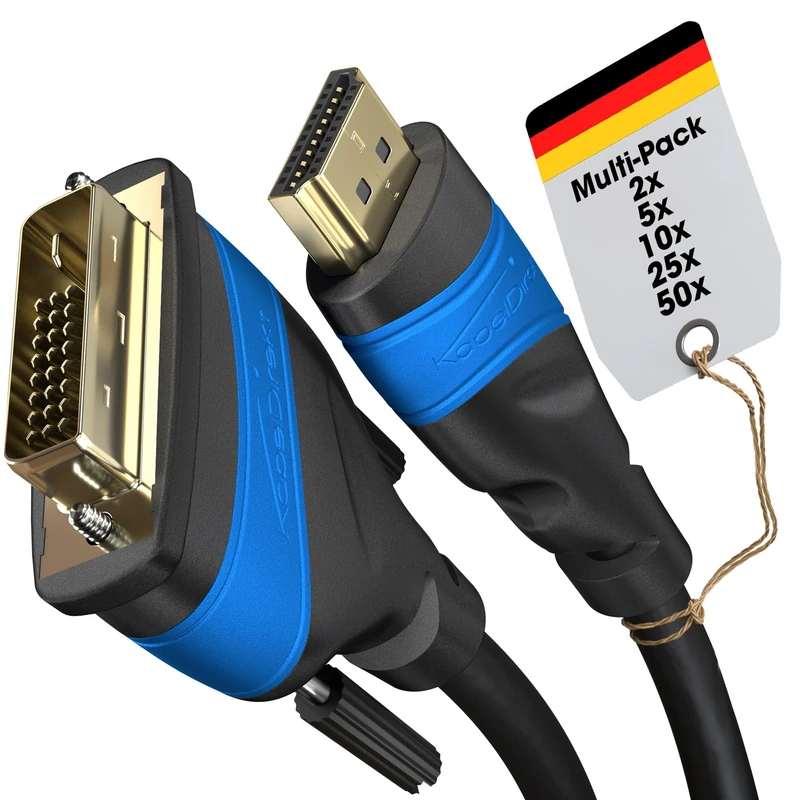 KabelDirekt – 10x HDMI DVI adapter cable with A.I.S. interference protection – 3m (bi-directional monitor cable, 24+1 Pin, connect HDMI device to DVI monitor or vice versa, Full HD/1080p) - Image 1