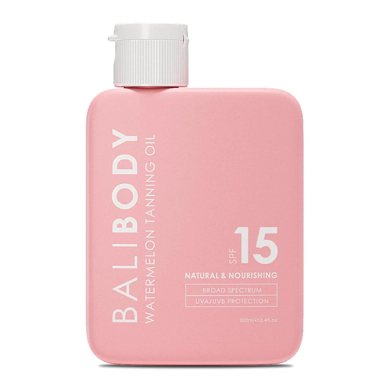 Bali Body Watermelon Tanning Oil SPF-15 | Melanin Stimulator for Sun Protection | Infused with Natural Oil | Fruity Scent Summer Essential for Golden Deep Glow | Vegan, Cruelty Free (100ml/3.4 fl oz)