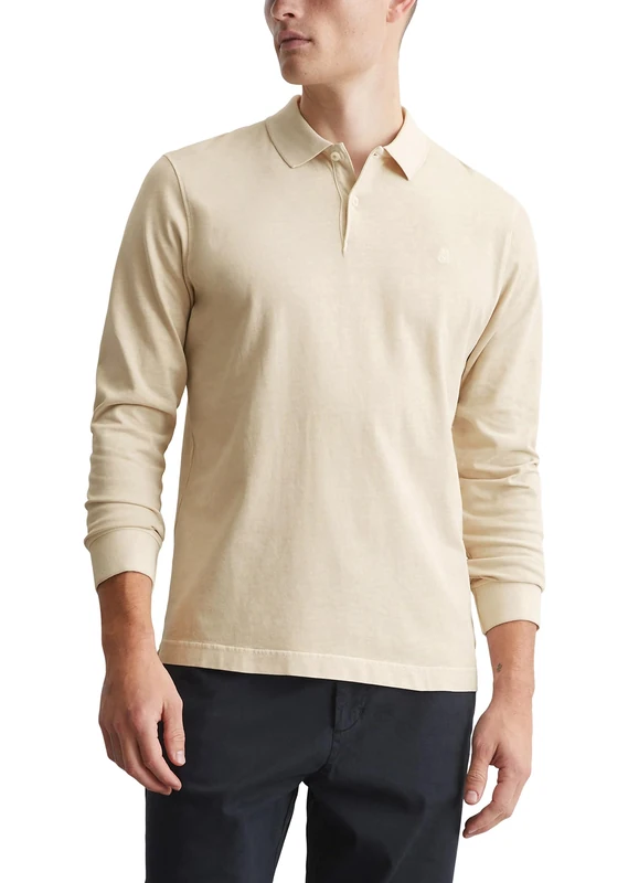 Marc OߴPolo Men's Regular Fit Organic Cotton Long Sleeve Polo Shirt, Off White (Gray Silk), XS