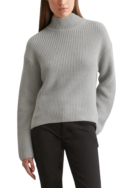 Marc OߴPolo Women's Organic Cotton Knitted Turtleneck Jumper, Grey (Mid Stone Melange), XS