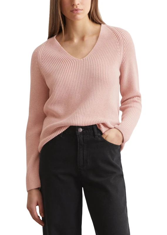 Marc OߴPolo Women's Organic Cotton Knitted Jumper with V-neck, Pink (Dusty Rose), M